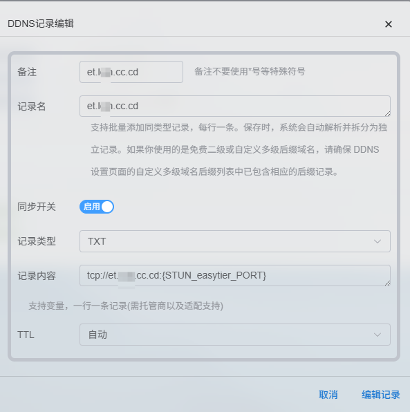 DDNS-TXT参考配置